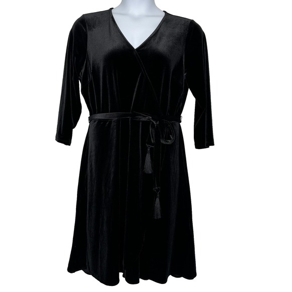 J. Jill Dresses & Skirts - J Jill Black Velvet Dress Size L Fit Flare Faux Wrap Whimsigoth